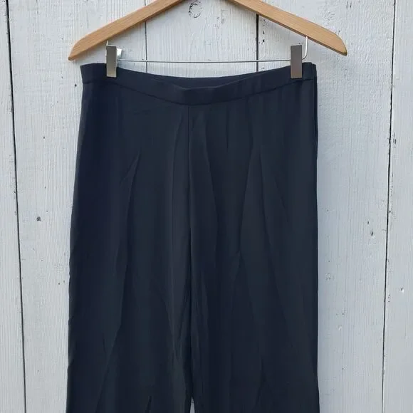Eileen Fisher Womens Black Side Zip Flowy Straight Dress Pants Sz 2